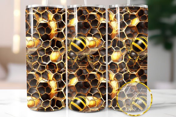 3D Bees Tumbler Wrap Sublimation PNG: A Vibrant Graphic for Modern Design Projects