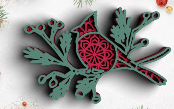 3D Christmas Cardinal SVG DXF 4 Layers
