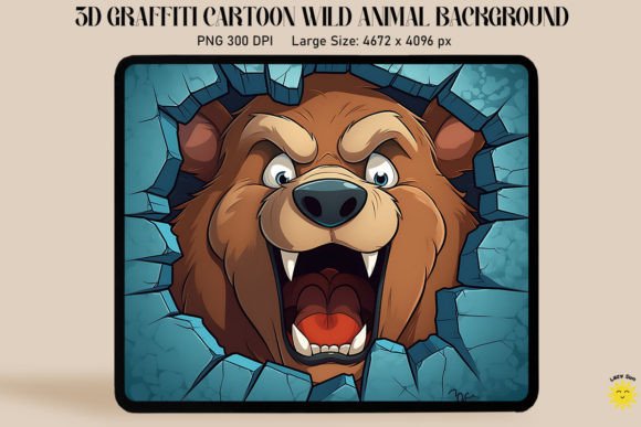 3D Graffiti Cartoon Grizzly Bear: A Bold Graphic for Creative Backgrounds