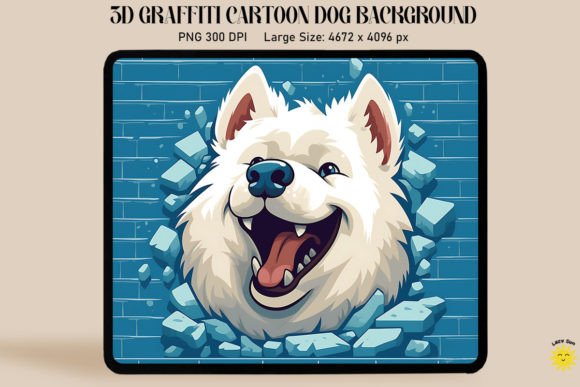 3D Graffiti Happy Samoyed Dog: A Unique Graphic for Creative Marketplace Listings