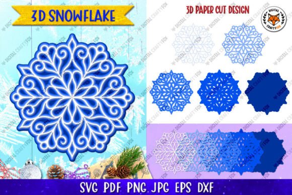 3D Snowflake SVG, Christmas Ornament SVG for Laser Cutting and Winter Amp