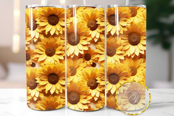 3D Tumbler Wrap Sunflowers: A Vibrant Graphic Design Asset for Branding