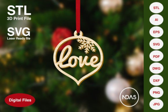 Love Christmas Tree Decoration Ornament for 3D Printing and Home Decor