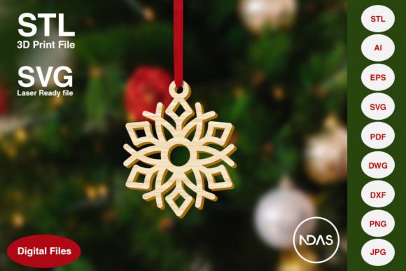 Snowflake Christmas Tree Ornament 7b for 3D Printing and Home Decor