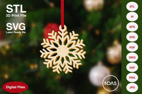 Snowflake Christmas Tree Ornament 8b for 3D Printing and Home Decor
