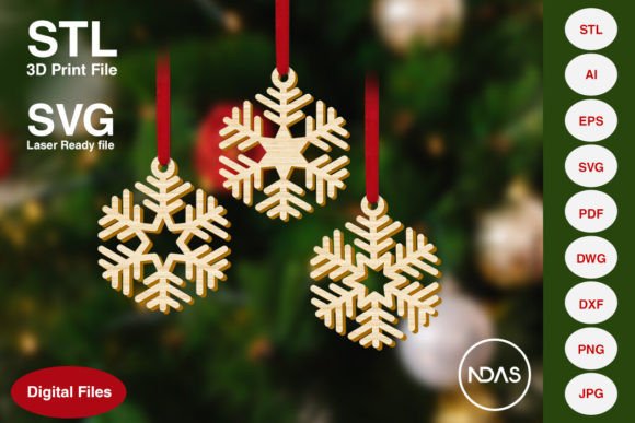 Snowflake Christmas Tree Ornament Bundle for 3D Printing and Home Decor